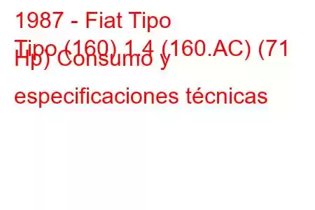 1987 - Fiat Tipo
Tipo (160) 1.4 (160.AC) (71 Hp) Consumo y especificaciones técnicas